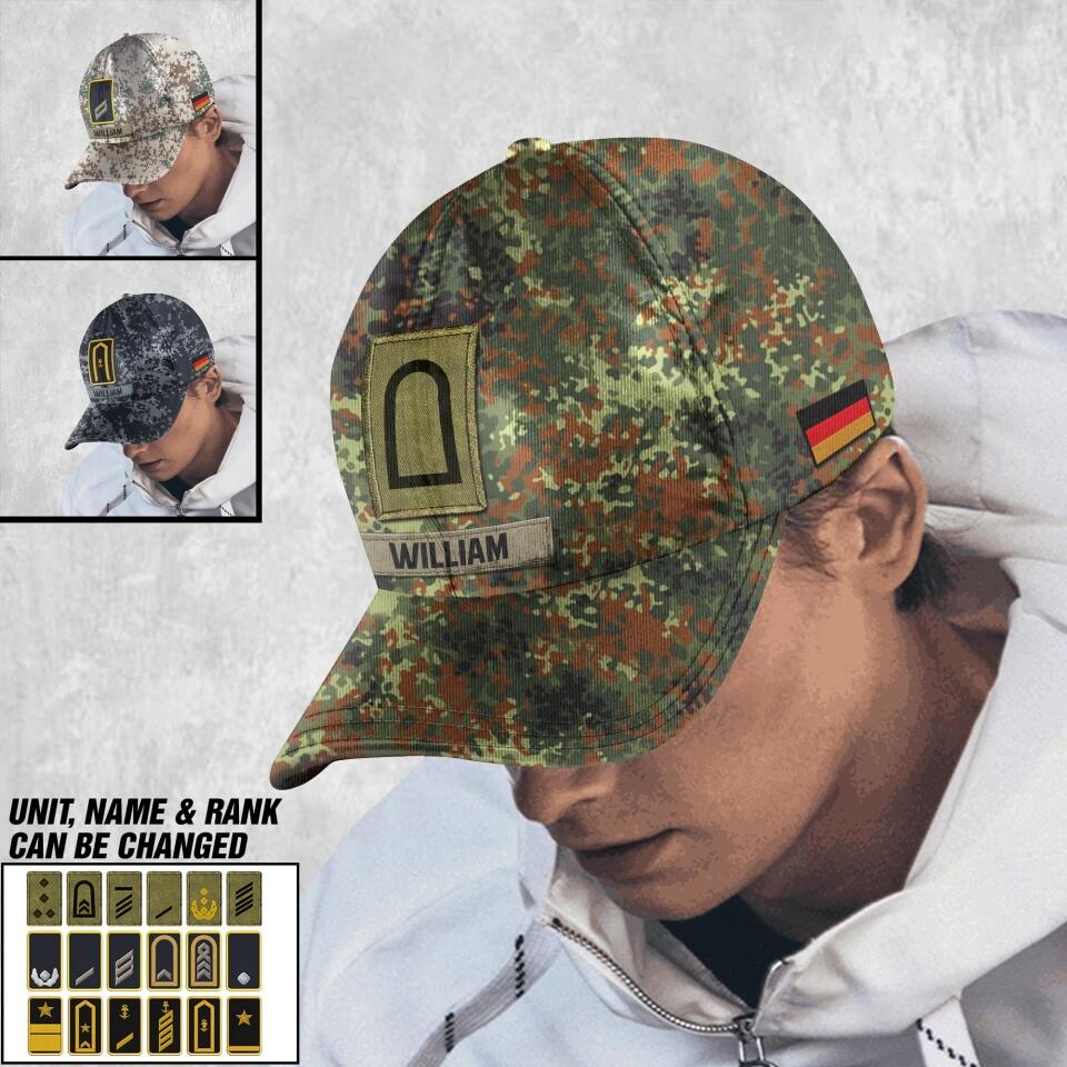 Personalized German Soldier/ Veteran Rank Camo Peaked Cap 3D Printed 23JAN-DT06