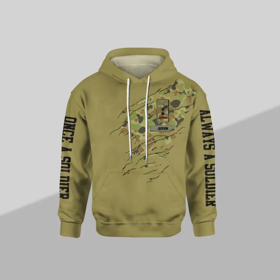 Personalized Australian Solider/ Veteran One A Soldier Always A Soldier Rank Camo Hoodie 3D Printed QTDT0701