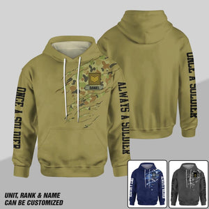Personalized Australian Solider/ Veteran One A Soldier Always A Soldier Rank Camo Hoodie 3D Printed QTDT0701