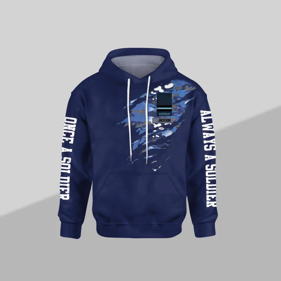 Personalized Australian Solider/ Veteran One A Soldier Always A Soldier Rank Camo Hoodie 3D Printed QTDT0701