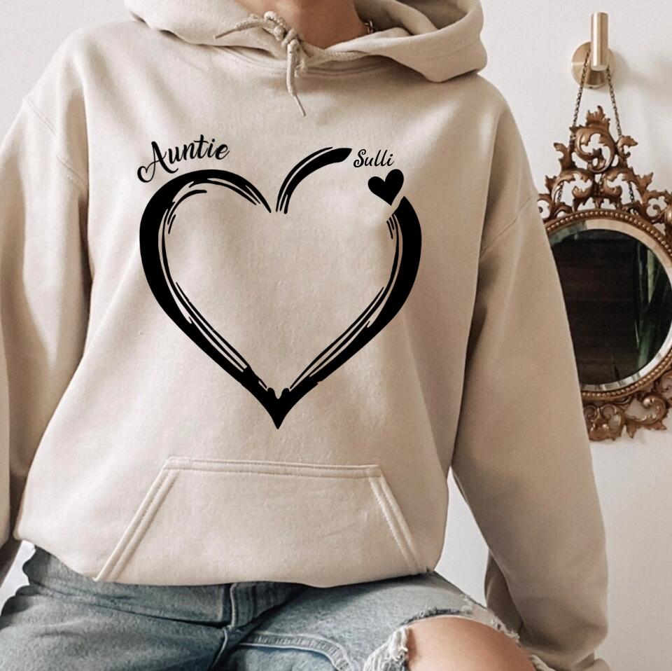Personalized Heart Auntie & Kid Name Hoodie Printed 23JAN-HY07