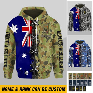 Personalized Australian Solider/ Veteran With Rank & Name Zip Hoodie 3D Printed QTHQ0901