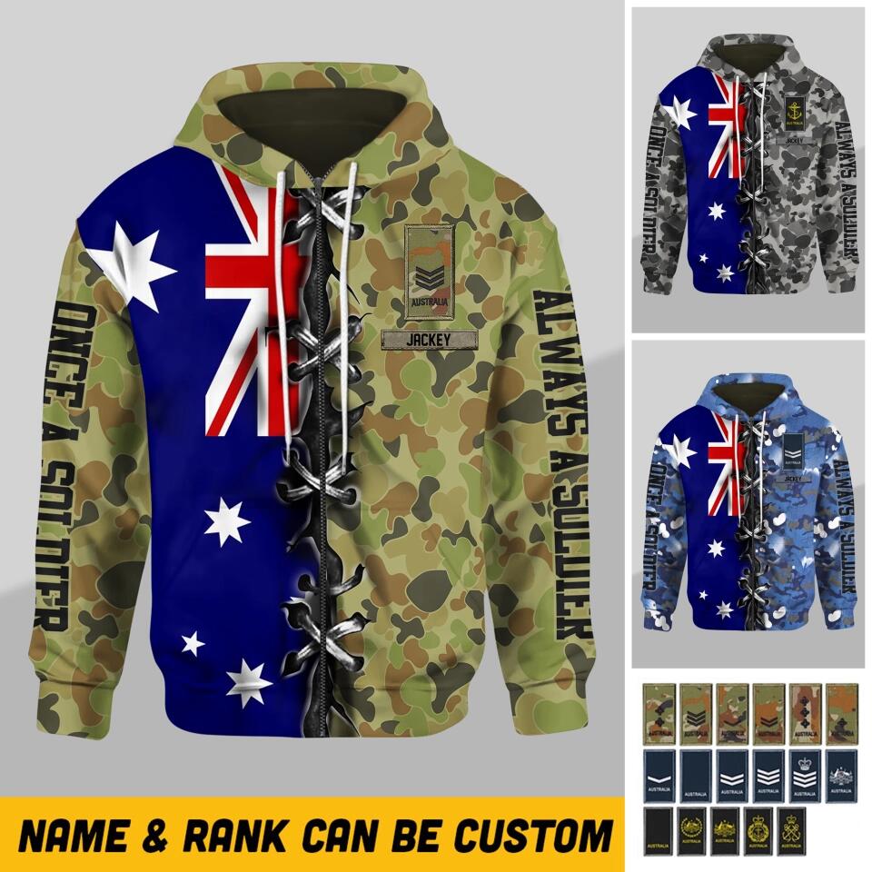 Personalized Australian Solider/ Veteran With Rank & Name Zip Hoodie 3D Printed QTHQ0901