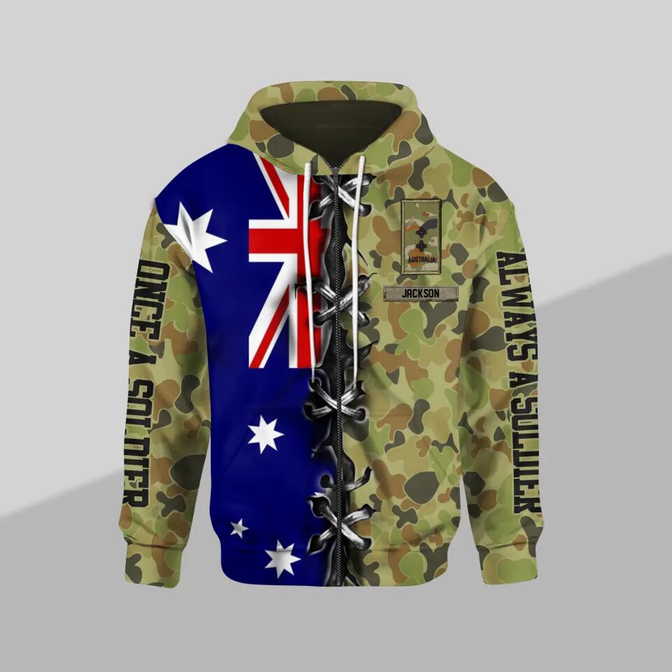 Personalized Australian Solider/ Veteran With Rank & Name Zip Hoodie 3D Printed QTHQ0901