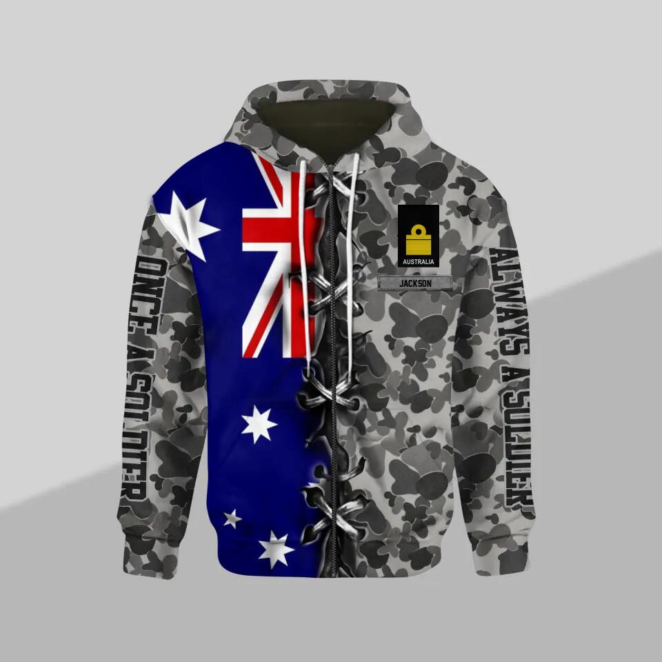 Personalized Australian Solider/ Veteran With Rank & Name Zip Hoodie 3D Printed QTHQ0901