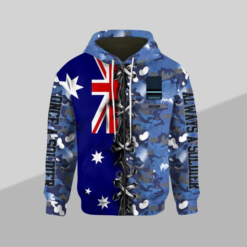 Personalized Australian Solider/ Veteran With Rank & Name Zip Hoodie 3D Printed QTHQ0901