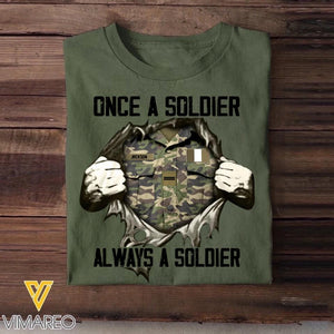 Personalized Once A Soldier Always A Soldier France Soldier/ Veteran Rank Camo Tshirt Printed 23DEC-HQ09