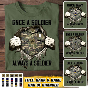 Personalized Once A Soldier Always A Soldier France Soldier/ Veteran Rank Camo Tshirt Printed 23DEC-HQ09