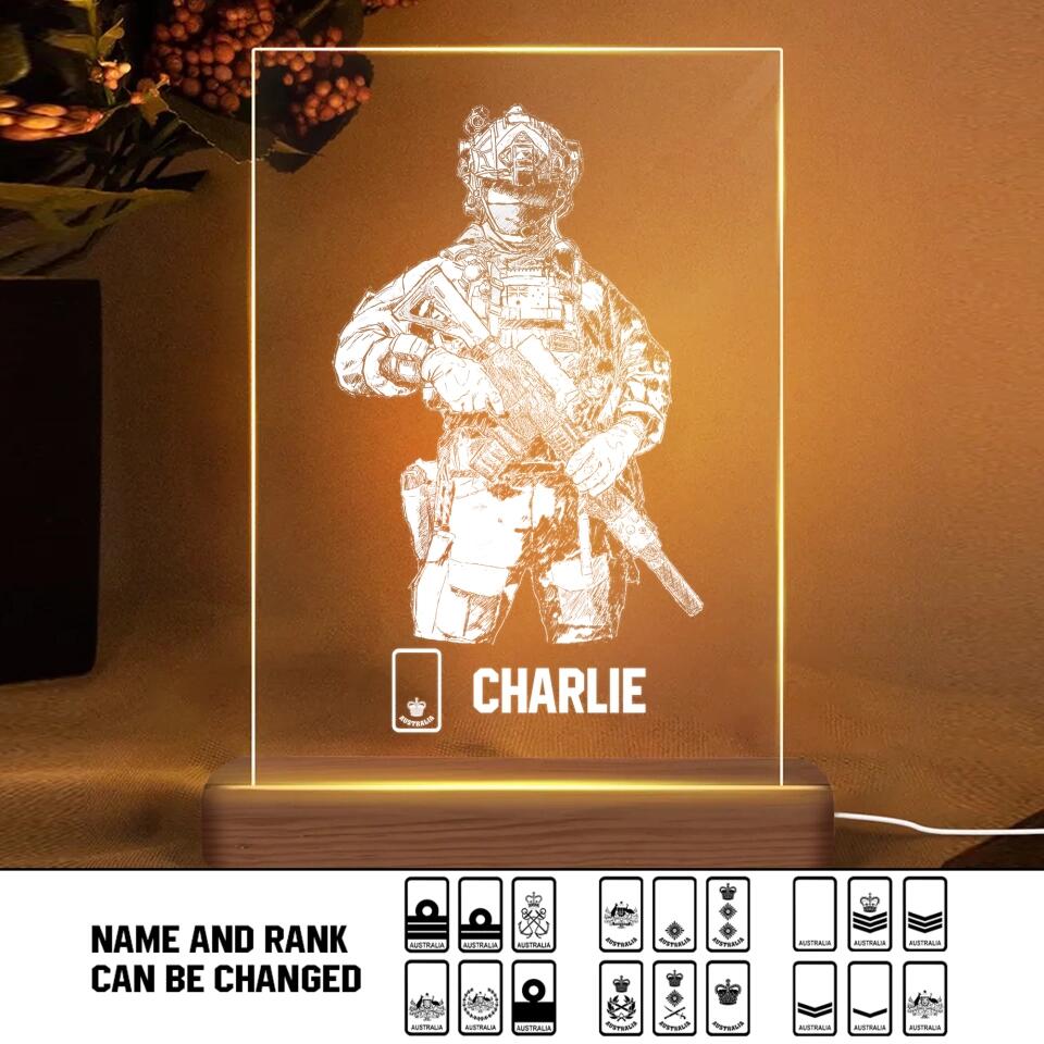 Personalized Australian Veternan/ Soldier Rank Led Lamp Printed 23JAN-HY09