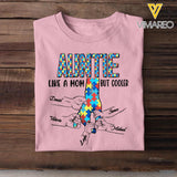 Personalized Autism Awareness  Auntie Like A Mom But Cooler Kid Name Hand Tshirt Printed QTVD1001