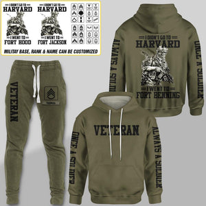 Personalized I Didn't Go To Harvard I Went To Fort Benning Once A Soldier Always A Soldier U.S Rank Hoodie Or Sweatpant 3D Printed 23JAN-DT10