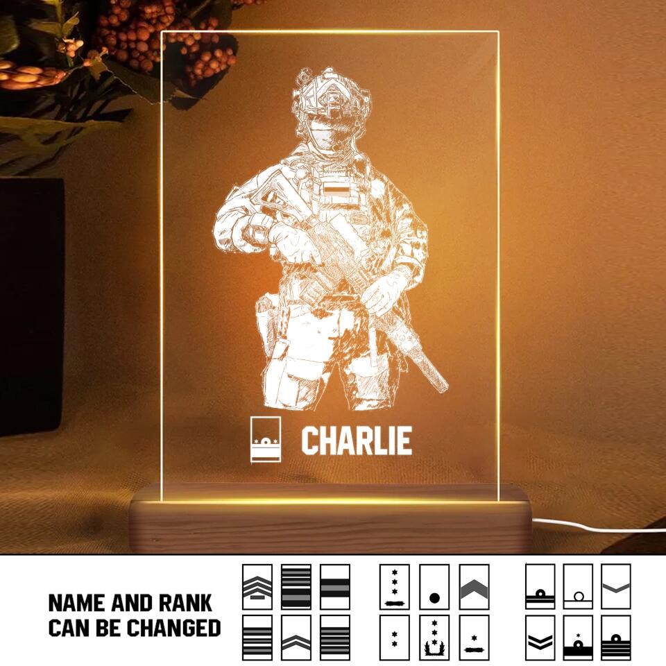 Personalized Netherlands Soldier/ Veteran Rank Name Led Lamp Printed 23JAN-HY11
