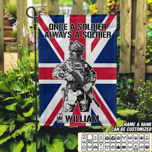 Personalized Once A Soldier Always A Soldier UK Soldier/Veteran Rank Camo Garden Flag Printed 23JAN-DT11