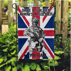 Personalized Once A Soldier Always A Soldier UK Soldier/Veteran Rank Camo Garden Flag Printed 23JAN-DT11