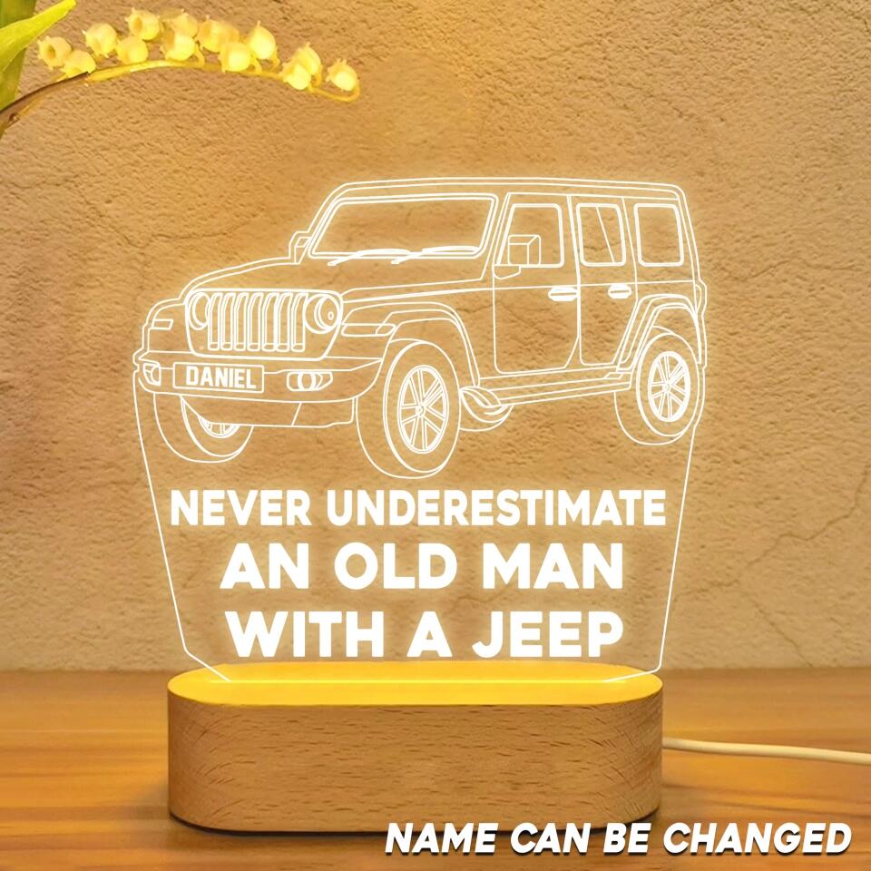 Personalized Never Underestimate An Old Man With A Jeep Led Lamp Printed QTDT12