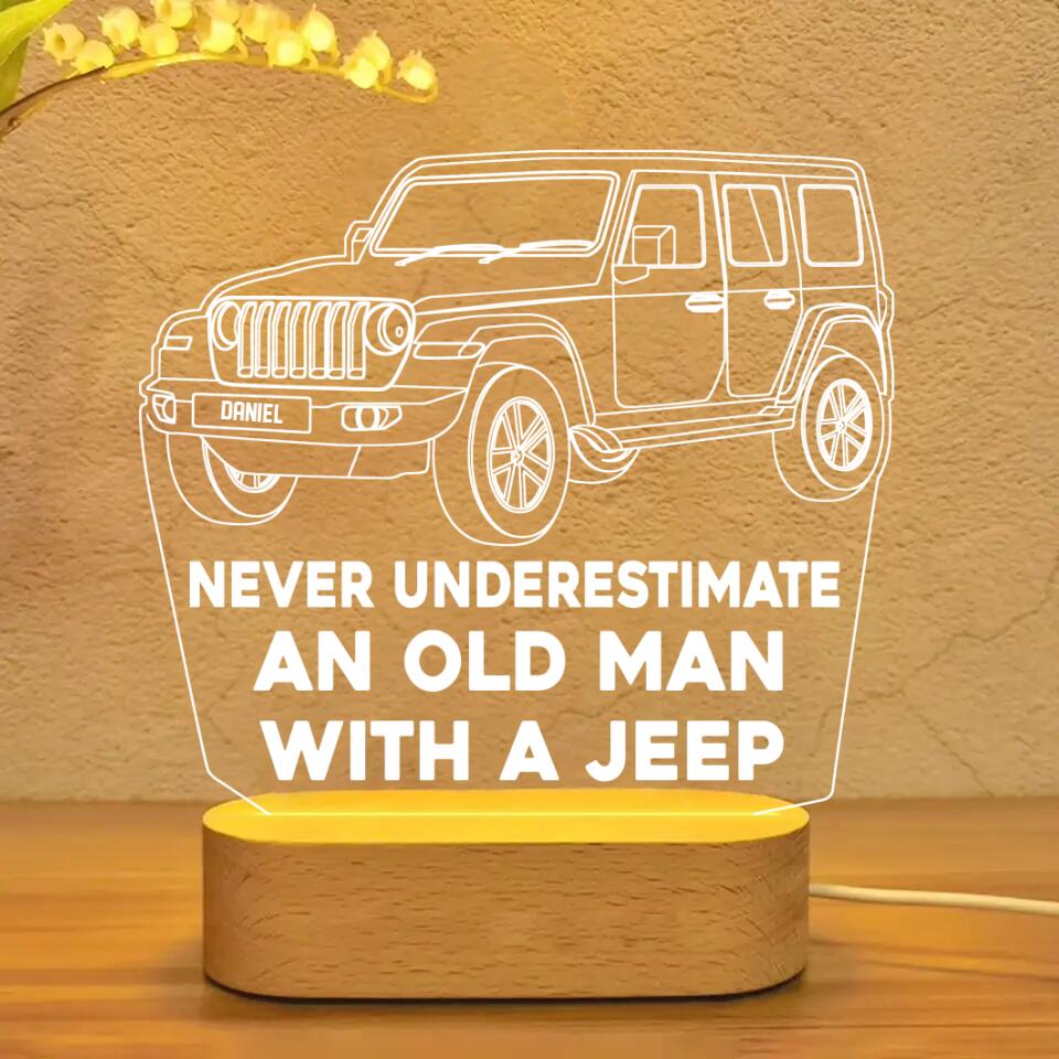 Personalized Never Underestimate An Old Man With A Jeep Led Lamp Printed QTDT12