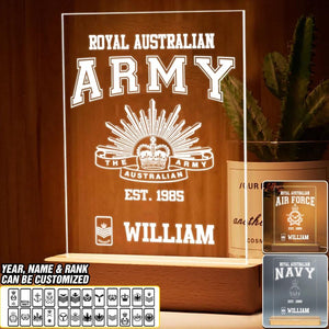 Personalized Royal Australian Soldier/ Veteran Rank Led Lamp Printed QTDT1201