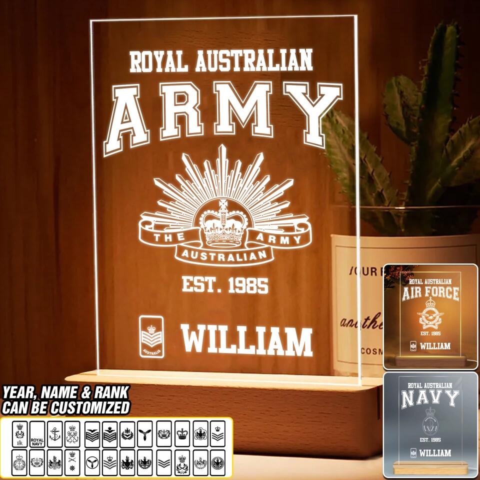 Personalized Royal Australian Soldier/ Veteran Rank Led Lamp Printed QTDT1201