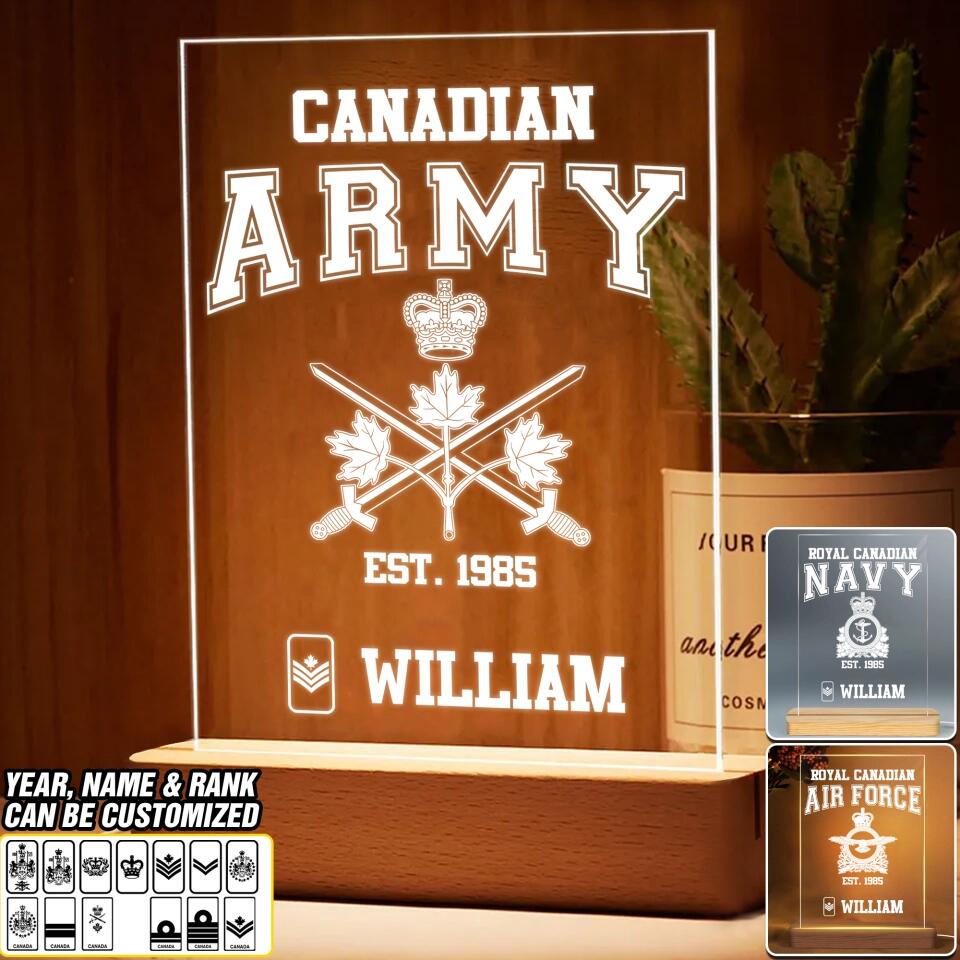 Personalized Unit Canadian Soldier/ Veteran Rank Led Lamp Printed QTDT1201