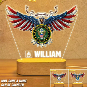 Personalized Proudly Served United State Army US Soldier/ Veteran With Logo And Rank Led Lamp Printed DTQT1301