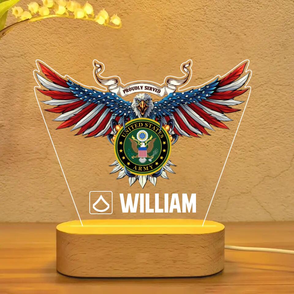 Personalized Proudly Served United State Army US Soldier/ Veteran With Logo And Rank Led Lamp Printed DTQT1301