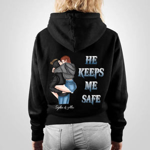 Personalized He Keeps Me Safe She Keeps Me Wife Couple Hoodie Printed Valentine's Day Gift 23JAN-VD13