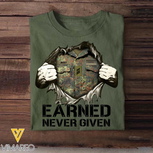 Personalized German Soldier/ Veteran Earned Never Given Rank Camo Tshirt Printed 23JAN-HQ13