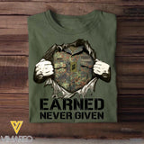 Personalized German Soldier/ Veteran Earned Never Given Rank Camo Tshirt Printed 23JAN-HQ13