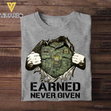 Personalized Canadian Soldier/ Veteran Earned Never Given Rank Camo Tshirt Printed 23JAN-HQ13