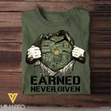 Personalized Canadian Soldier/ Veteran Earned Never Given Rank Camo Tshirt Printed 23JAN-HQ13