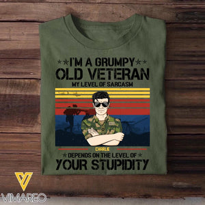 Personalized I'm A Norwegian Grumpy Old Veteran My Level Sarcasm Depends On The Level Of Your Stupidity Printed Tshirts 23JAN-HQ14