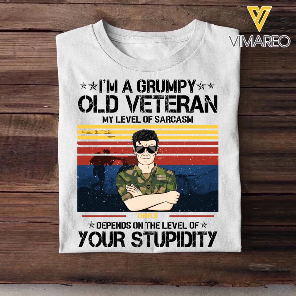 Personalized I'm A Norwegian Grumpy Old Veteran My Level Sarcasm Depends On The Level Of Your Stupidity Printed Tshirts 23JAN-HQ14