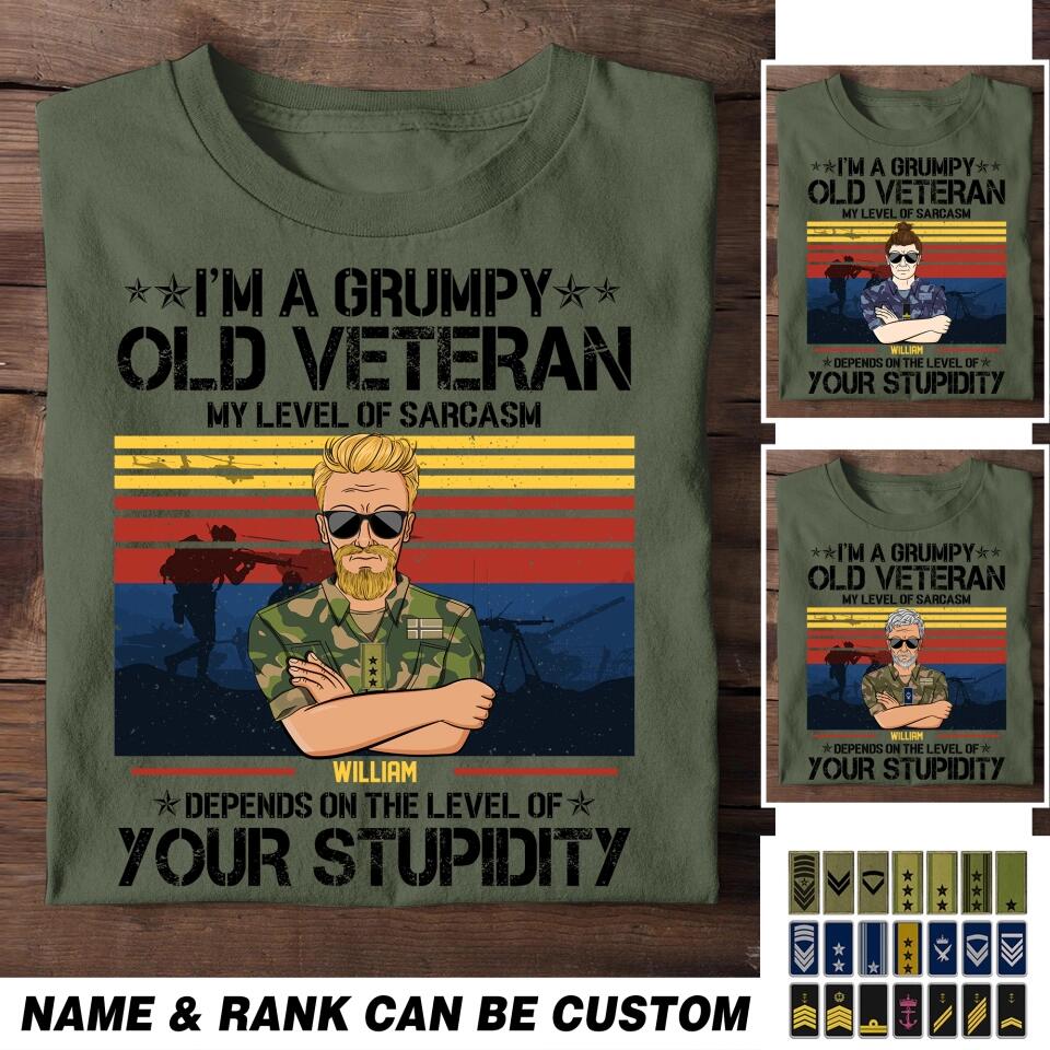 Personalized I'm A Norwegian Grumpy Old Veteran My Level Sarcasm Depends On The Level Of Your Stupidity Printed Tshirts 23JAN-HQ14