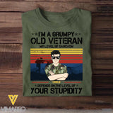 Personalized I'm A Irish Grumpy Old Veteran My Level Sarcasm Depends On The Level Of Your Stupidity Printed Tshirts 23JAN-HQ14