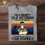 Personalized I'm A Irish Grumpy Old Veteran My Level Sarcasm Depends On The Level Of Your Stupidity Printed Tshirts 23JAN-HQ14