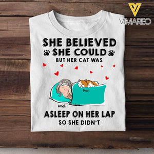 Personalized  She Believed She Could But Her Cat Was Asleep On Her Lap So She Didn't Tshirt Printed 23JAN-HQ16