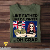 Personalized Australian Soldier/ Veteran Like Father Like Daughter Oh Crap Printed Tshirts QTDT1601