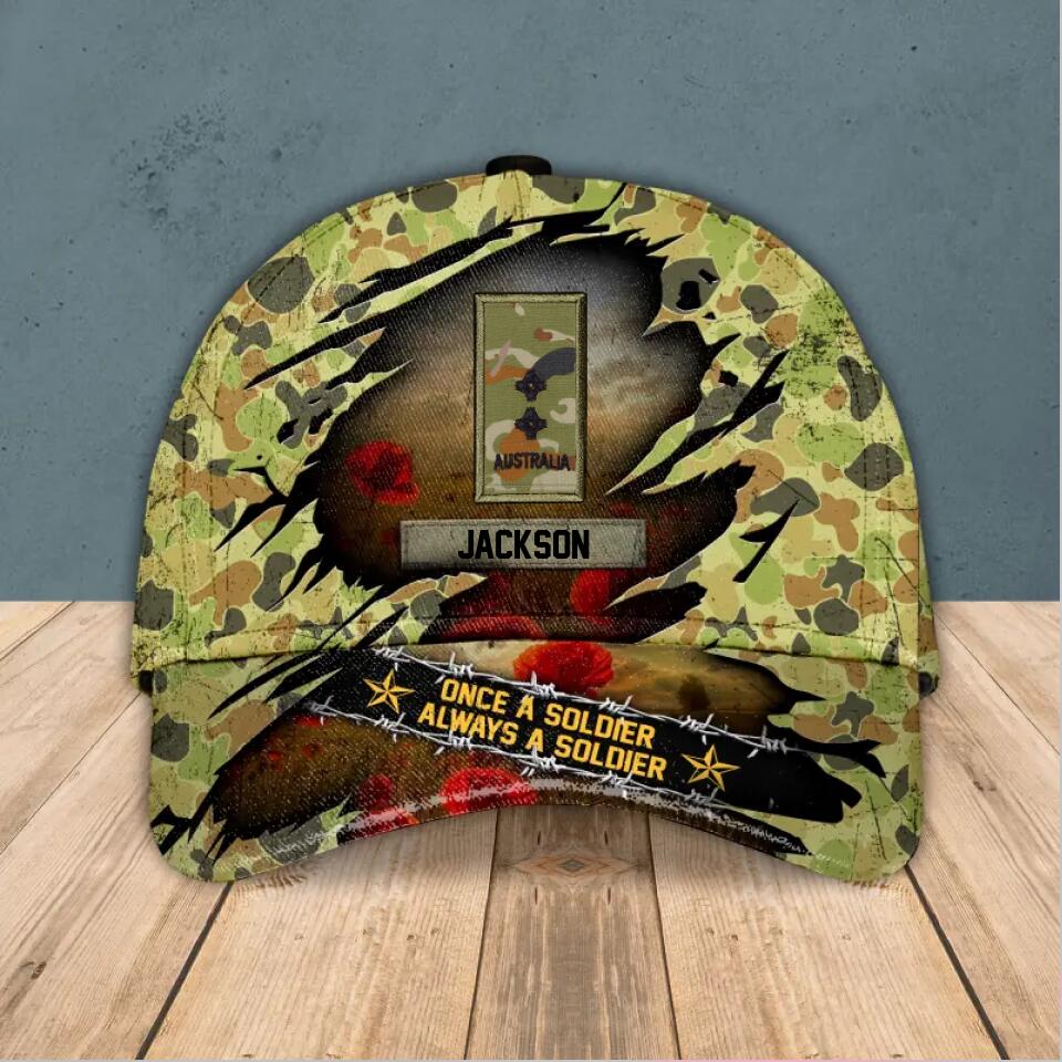 Personalized Australian Soldier/ Veteran Rank Camo Peaked Cap 3D Printed QTHQ180123