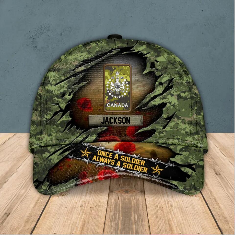 Personalized Canadian Soldier/ Veteran Rank Camo Peaked Cap 3D Printed QTHQ180123