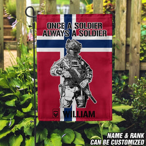 Personalized Once A Soldier Always A Soldier Norwegian Soldier/Veteran Garden Flag Printed 23JAN-DT18