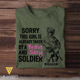 Personalized Sorry This Girl Is Already Taken By A Brave And Sexy Soldier Tshirt Printed 23JAN-VD29