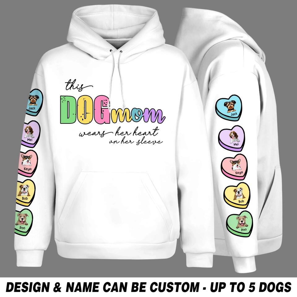 Personalized This Dog Mom Wears Her Heart On Her Sleeve Hoodie or Sweater 3D Printed QTVQ3001