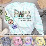 Personalized This Grandma Mommy Auntie Nana Wears Her Heart On Her Sleeve Printed Tie Dye Sweater QTDT3101
