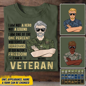 Personalized Canadian Soldier/ Veteran I Am Not A Hero Not A Legend I Am One Of The One Percent Who Served As Guardians Of Our Nation's Freedom I Am A Veteran Printed Tshirts 23JAN-DT31