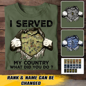 Personalized Australian Soldier/ Veteran I Served My Country What Did You Do Printed Tshirts 23JAN-HQ31