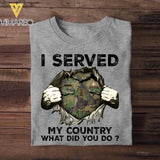 Personalized Swiss Soldier/ Veteran I Served My Country What Did You Do Printed Tshirts 23JAN-HQ31