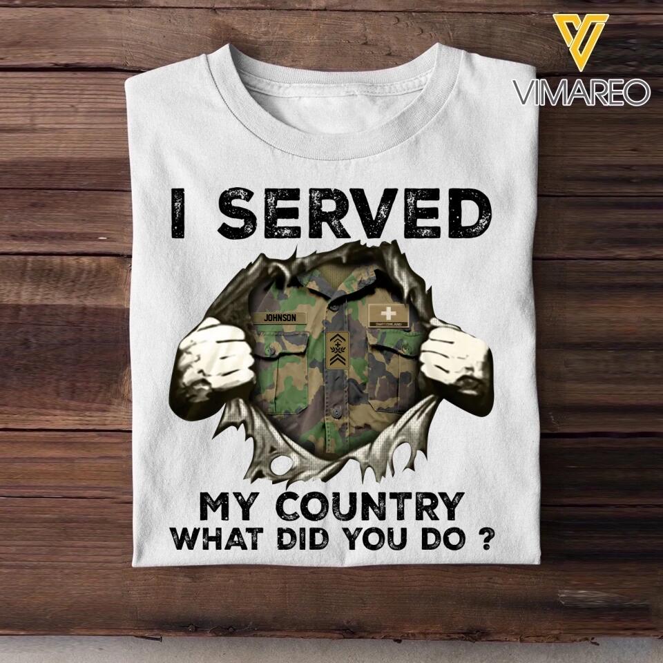 Personalized Swiss Soldier/ Veteran I Served My Country What Did You Do Printed Tshirts 23JAN-HQ31