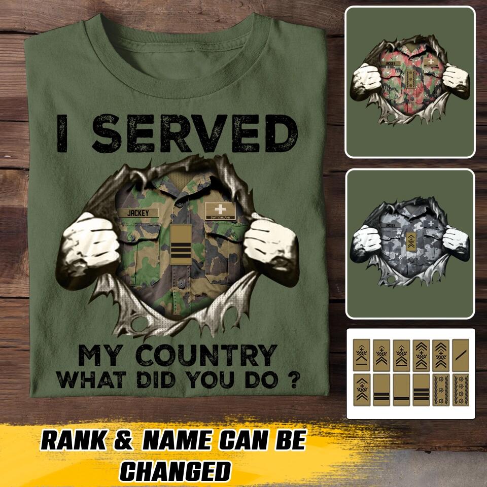 Personalized Swiss Soldier/ Veteran I Served My Country What Did You Do Printed Tshirts 23JAN-HQ31