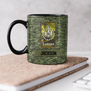 Personalized Canadian Soldier/ Veteran Rank Flag Camo Black Mug Printed 23FEB-HQ01