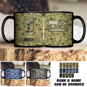 Personalized Australian Soldier/ Veteran Rank Flag Camo Black Mug Printed 23FEB-HQ01